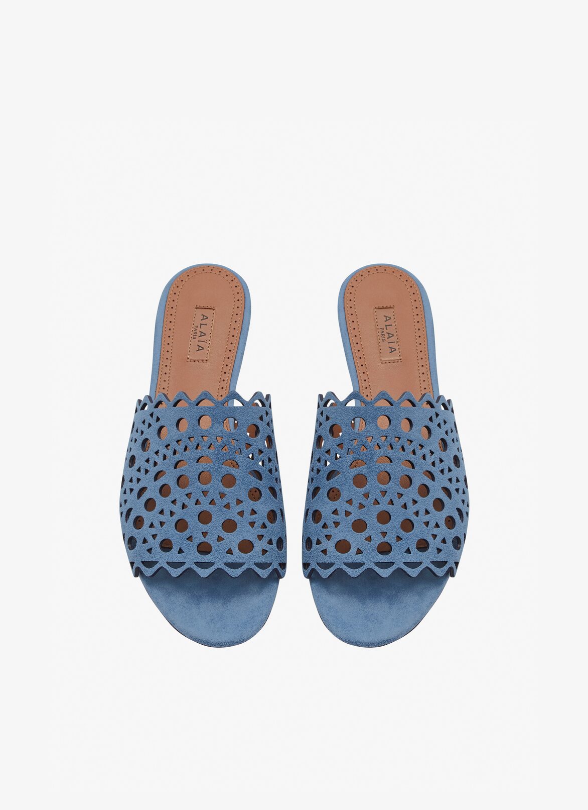 Vienne mules in vienne suede goatskin ALAÏA BLUE VIENNE MULES IN VIENNE SUEDE GOATSKIN